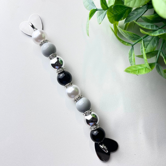 Gray Silver Pearl Black Beaded Kindle Strap