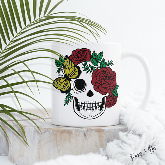 Skeleton and Roses Coffee Mug 15 Oz