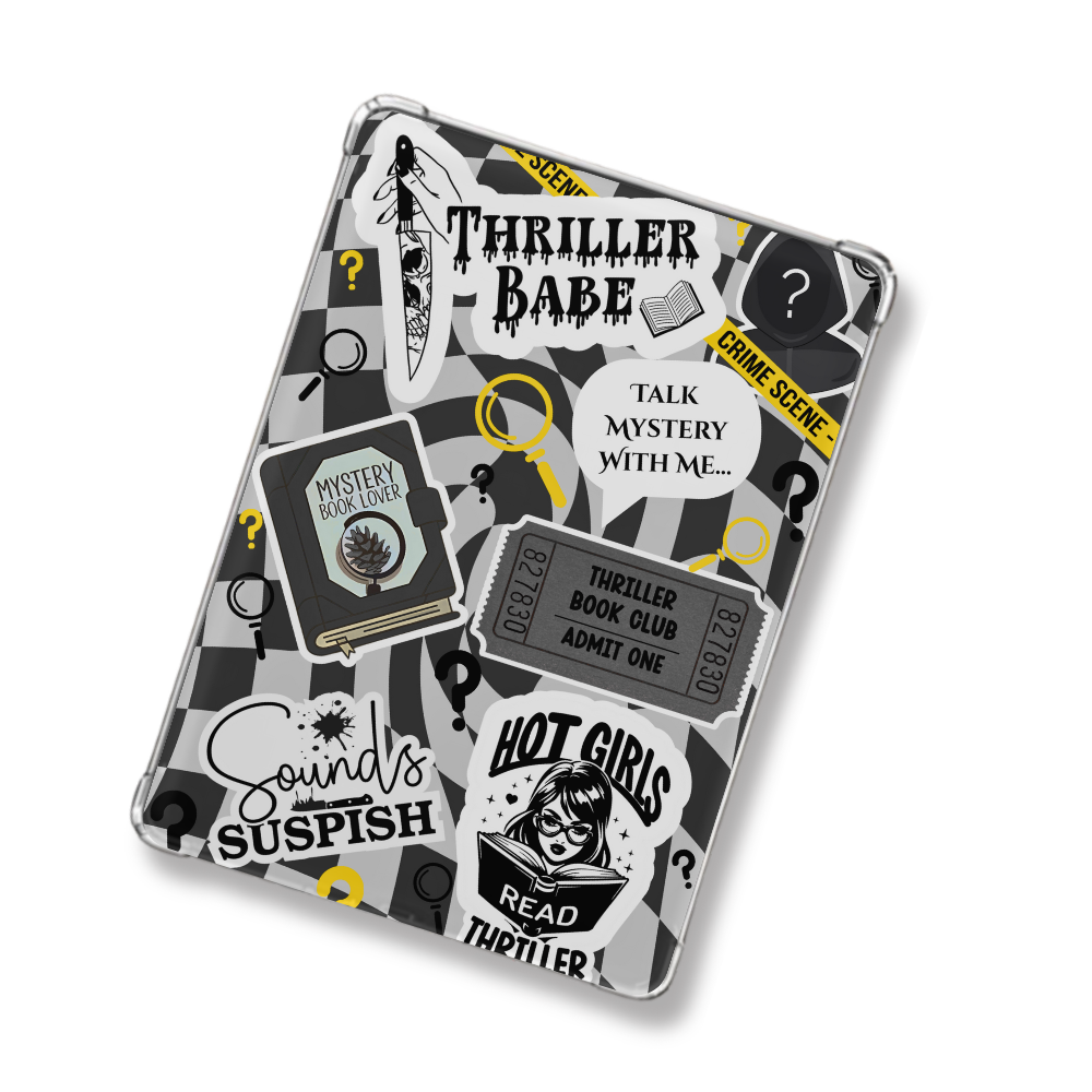 ThrillerBabe Shimmery Holographic Sticker Look Kindle Insert for Clear Case | Bookish Accessories