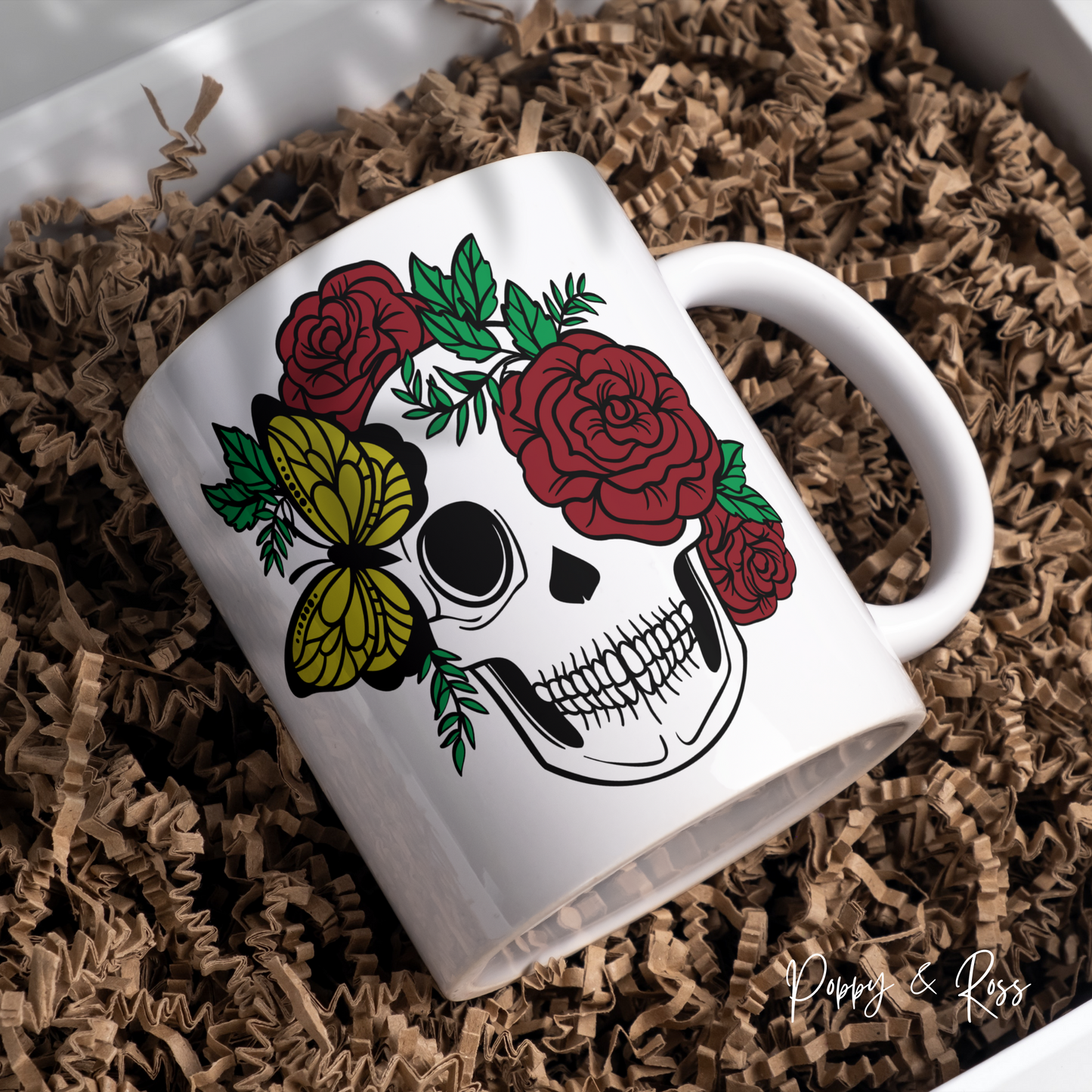 Skeleton and Roses Coffee Mug 15 Oz