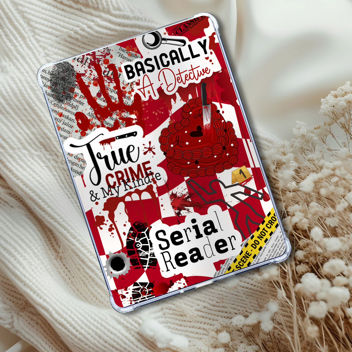 Serial Reader Crime Sticker Look Kindle Insert for Clear Case | Bookish Accessories