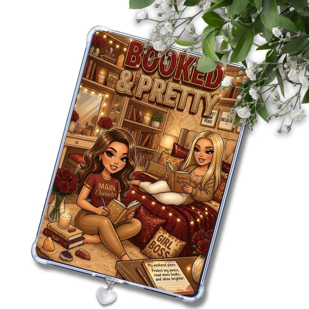 Rust and Khaki Booked & Pretty Caucasian Girl: Kindle or eReader Decor for Book Lovers