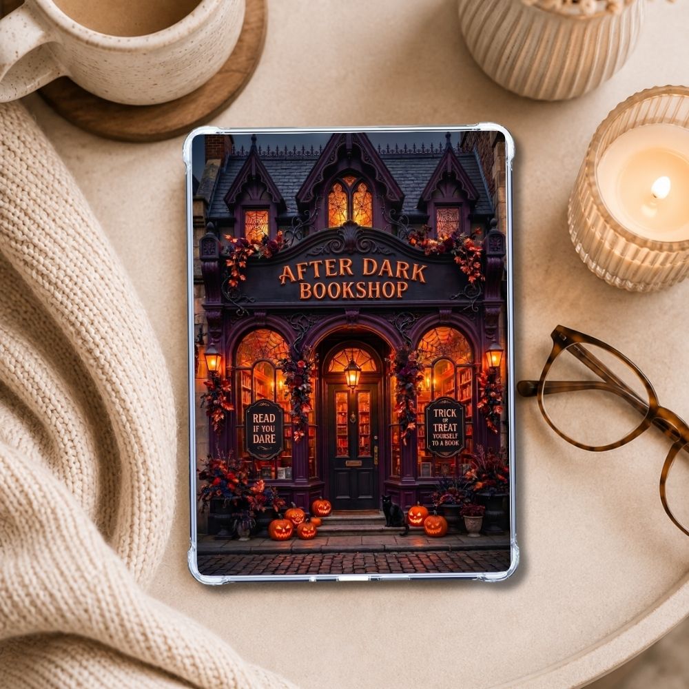 Afterdark Bookshop Kindle insert styled in a clear eReader case