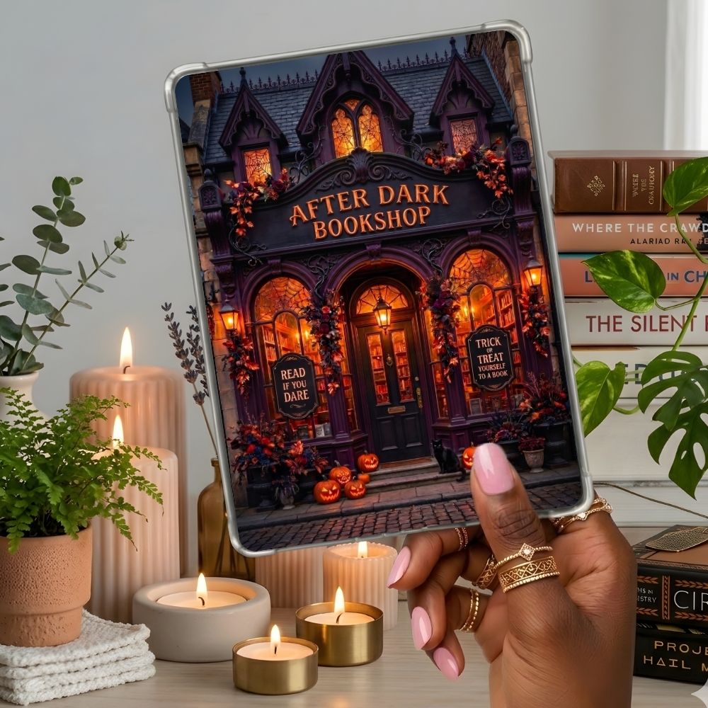 Afterdark Bookshop Kindle insert second lifestyle view in a clear eReader case