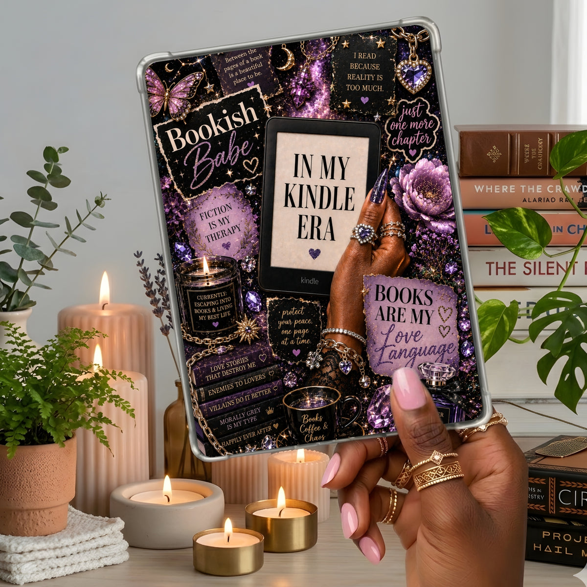 Amethyst Bookish Babe shown on a handheld eReader