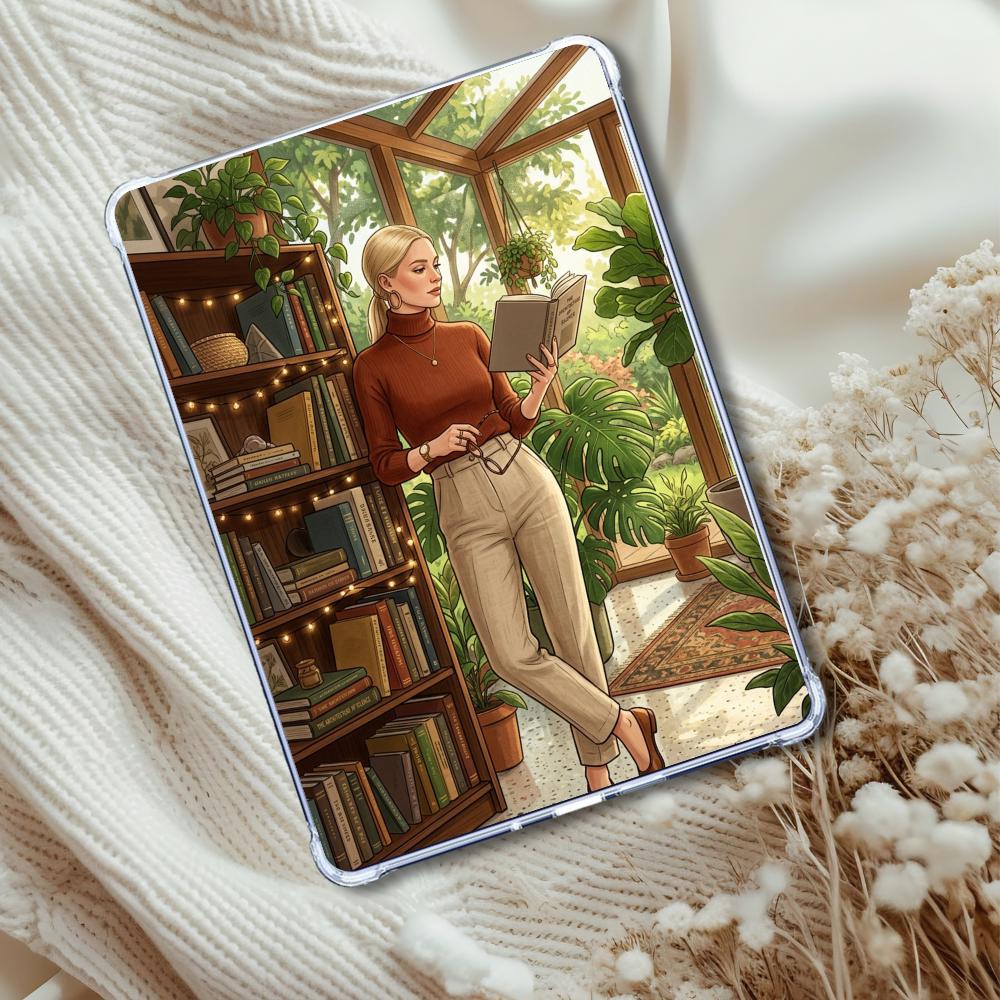 Library Garden Book Nook Caucasian Girl Insert: Kindle or eReader Decor for Book Lovers