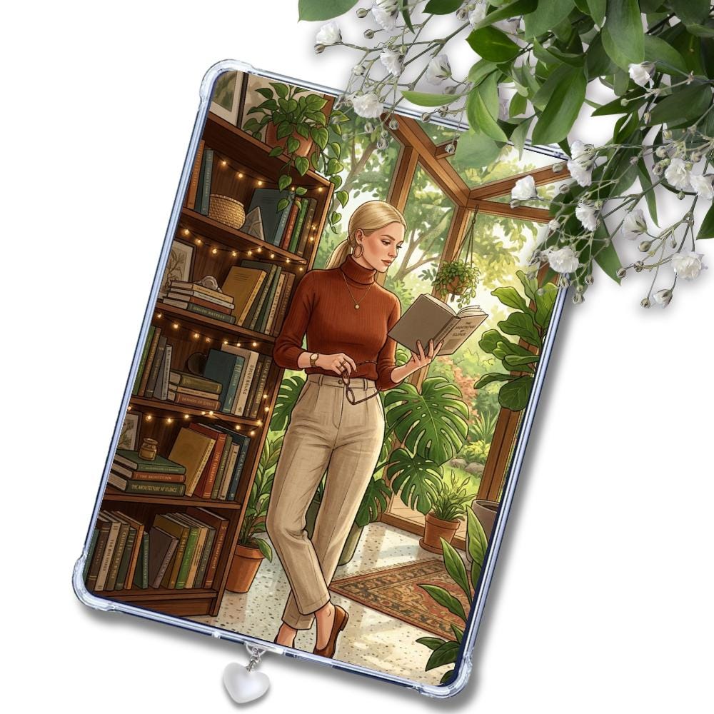 Library Garden Book Nook Caucasian Girl Insert: Kindle or eReader Decor for Book Lovers