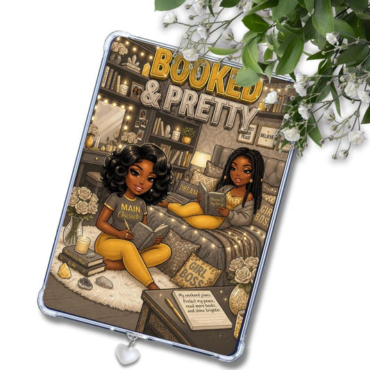 Gray and Yellow Booked & Pretty Black Girl: Kindle or eReader Decor for Book Lovers