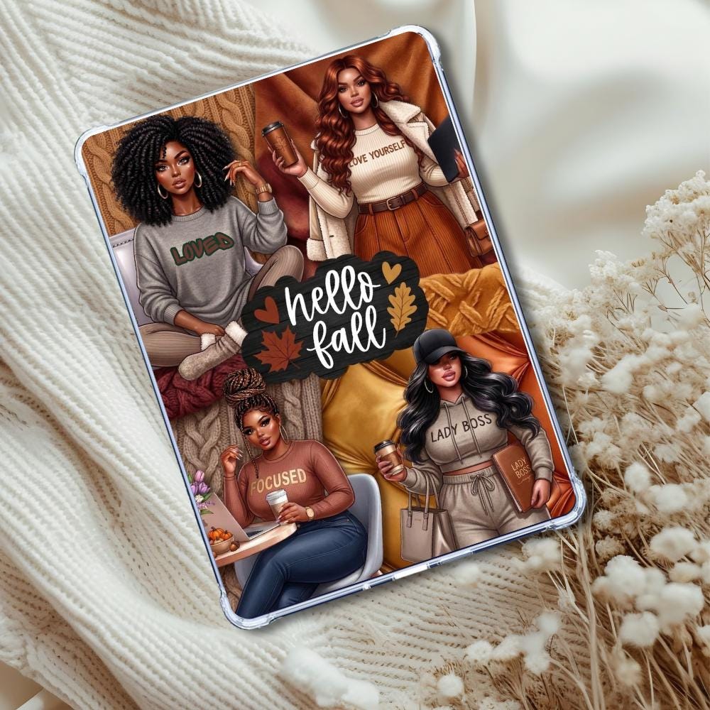 Hello Fall Curvy Melanin Girls Kindle Insert: Autumn Bookish eReader Decor
