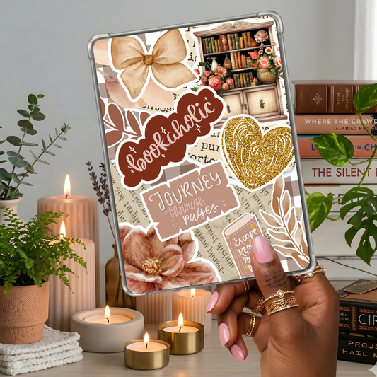 Beige Bookaholic Sticker Look shown on a handheld eReader