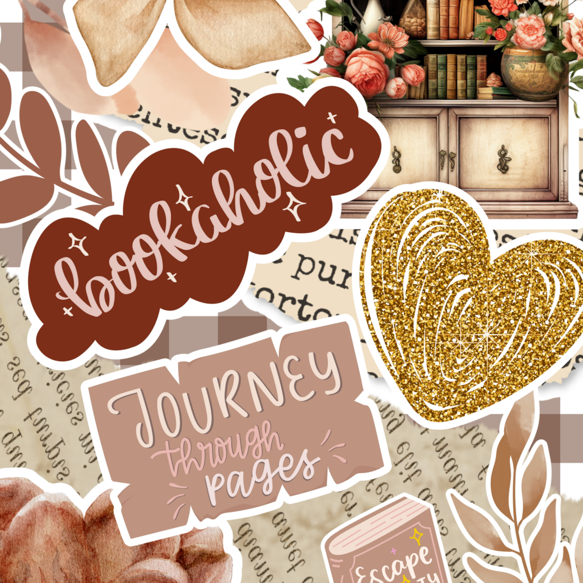 Beige Bookaholic Sticker Look artwork close-up