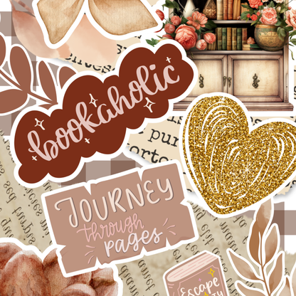 Beige Bookaholic Sticker Look artwork close-up
