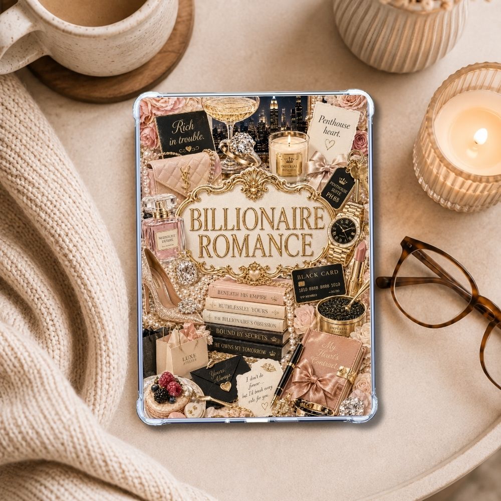 Billionaire Romance Collage Kindle insert styled in a clear eReader case