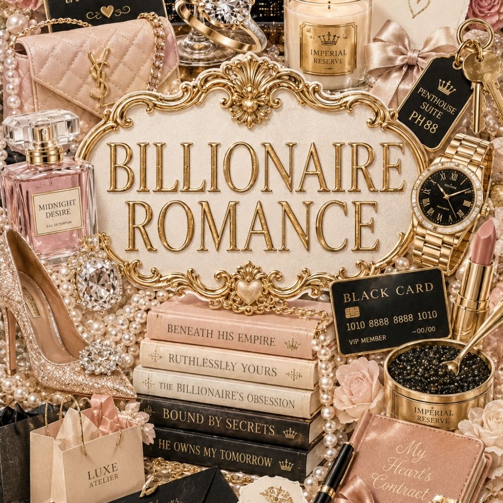 Close-up detail of Billionaire Romance Collage Kindle insert artwork