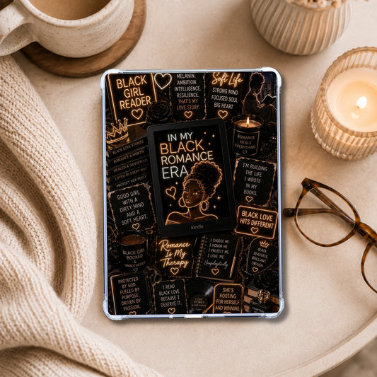 Black Romance Neon Lights shown on an eReader in a styled setting