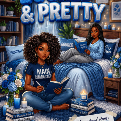 Blue and Silver Booked & Pretty Black Girl artwork close-up