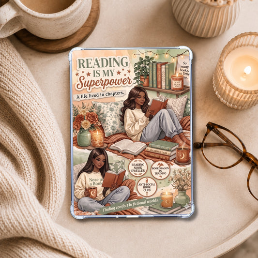 Blush Reading is My Superpower shown on an eReader in a styled setting