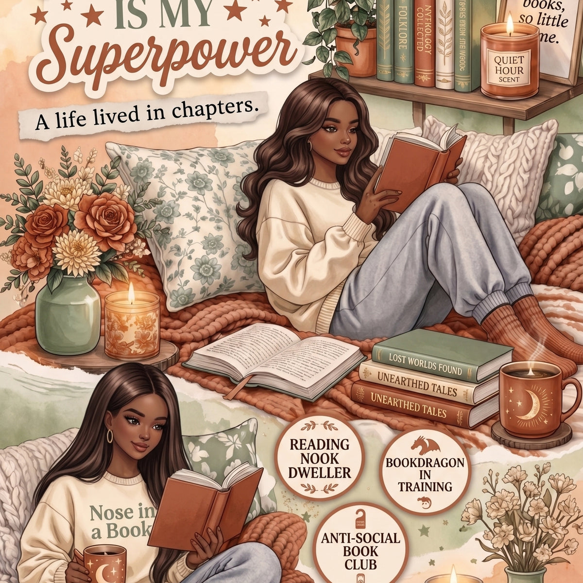 Blush Reading is My Superpower artwork close-up