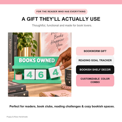 Customizable interactive book counter gift for readers, book clubs, reading challenges, and bookish spaces