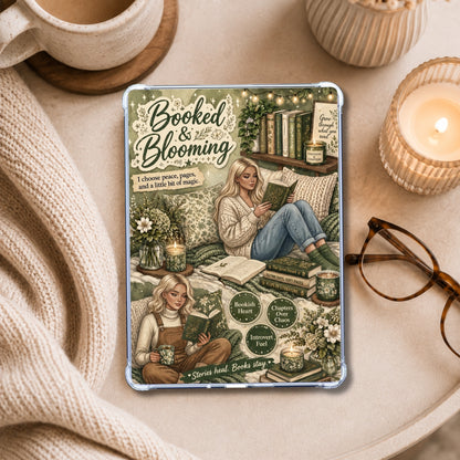 Booked & Blooming Sage White Girl shown on an eReader in a styled setting