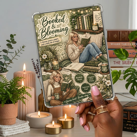 Booked & Blooming Sage White Girl shown on a handheld eReader