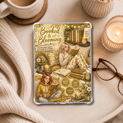 Booked & Blooming Yellow White Girl shown on an eReader in a styled setting