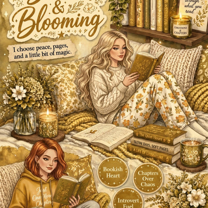 Booked & Blooming Yellow White Girl artwork close-up