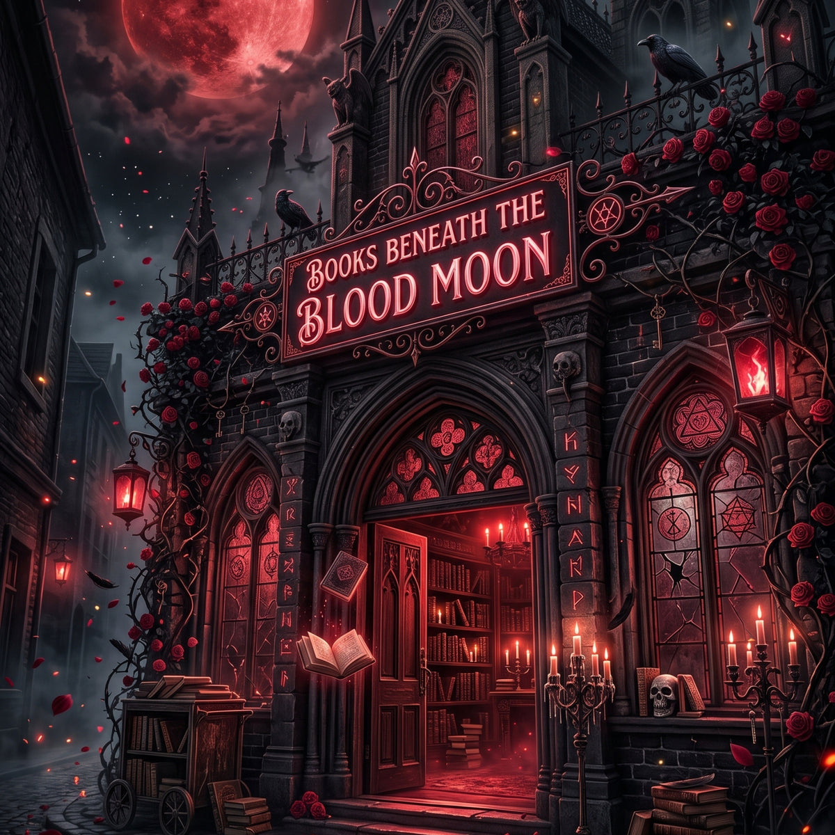 Books Beneath the Blood Moon artwork close-up