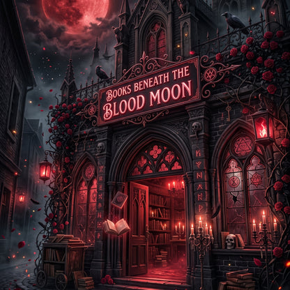 Books Beneath the Blood Moon artwork close-up