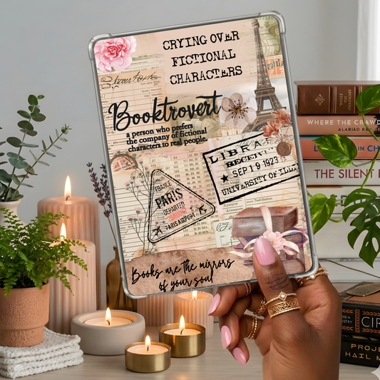 Booktrovert Parisian Cottage Core Sticker Look shown on a handheld eReader