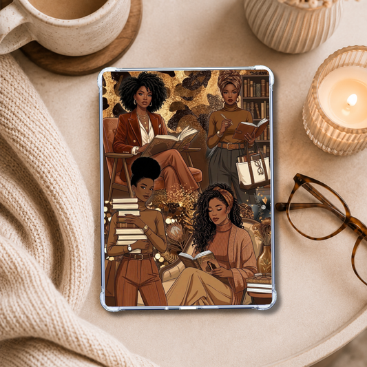 Brown Tan Collage Reader shown on an eReader in a styled setting