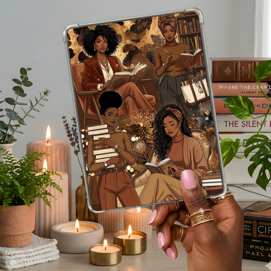 Brown Tan Collage Reader shown on a handheld eReader