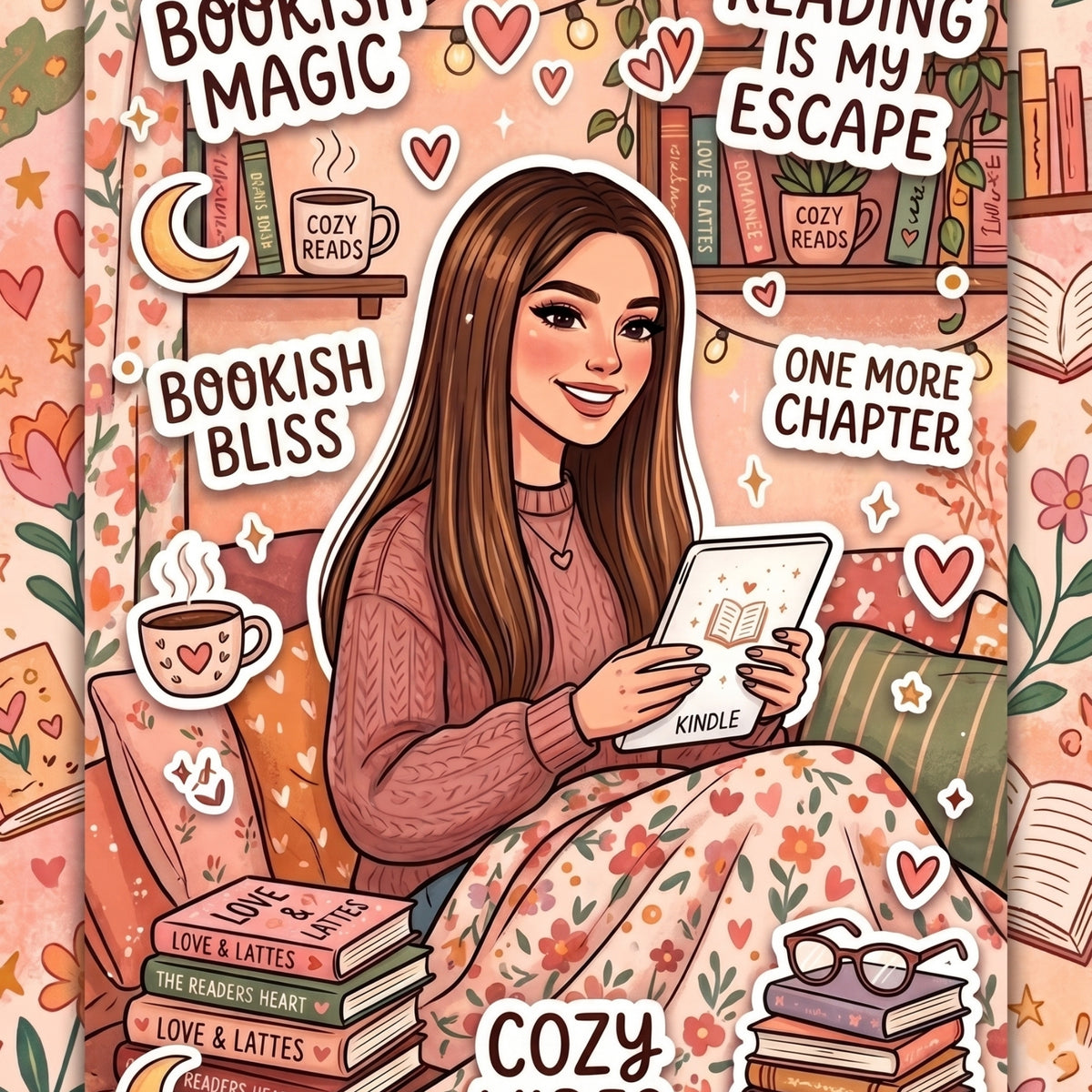 Brunette Bookish Bliss artwork close-up