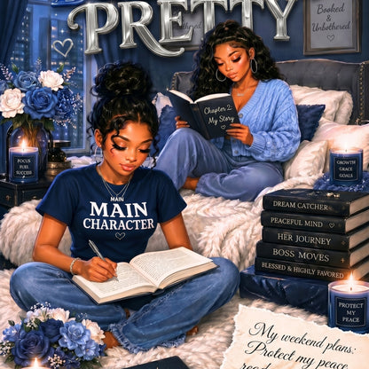Bubble Letter Royal Blue Black Girl Reader artwork close-up