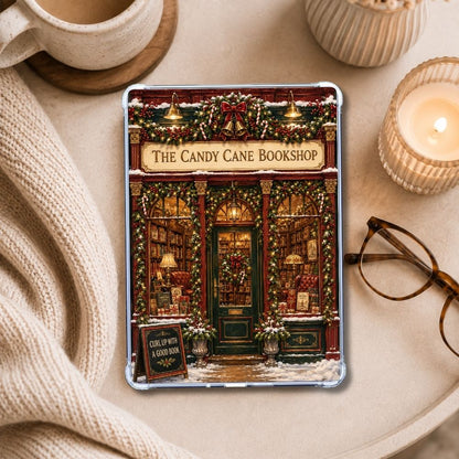 Candy Cane Bookshop Kindle insert styled in a clear eReader case