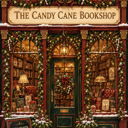 Close-up detail of Candy Cane Bookshop Kindle insert artwork