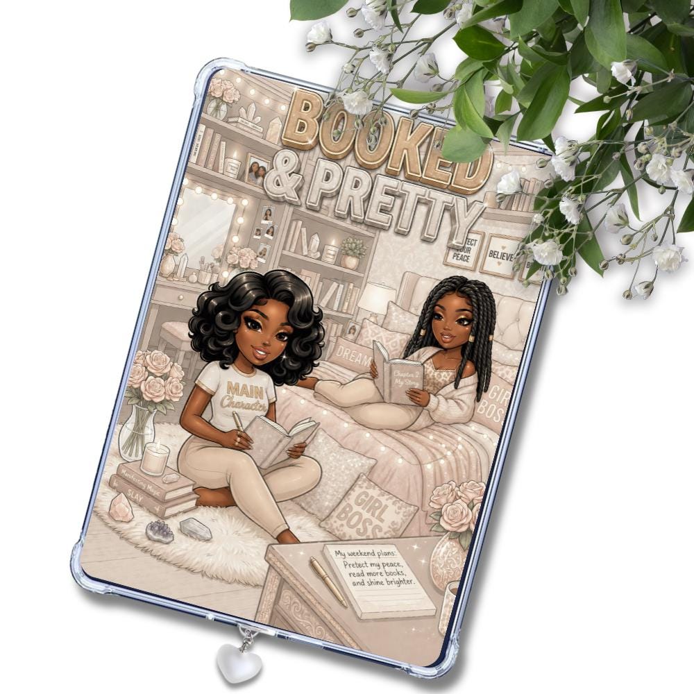 Tan and White Booked & Pretty Black Girl: Kindle or eReader Decor for Book Lovers