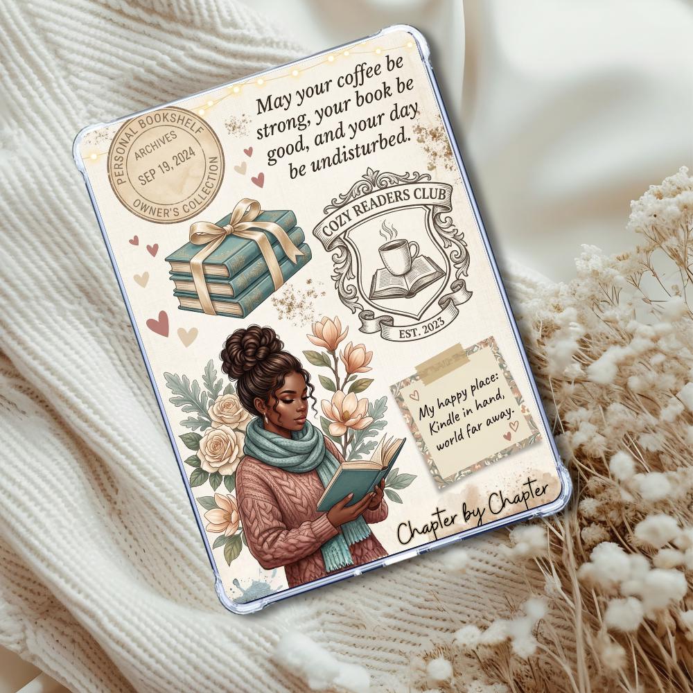 Cozy Reader Club Black Girl Insert: Kindle or eReader Decor for Book Lovers