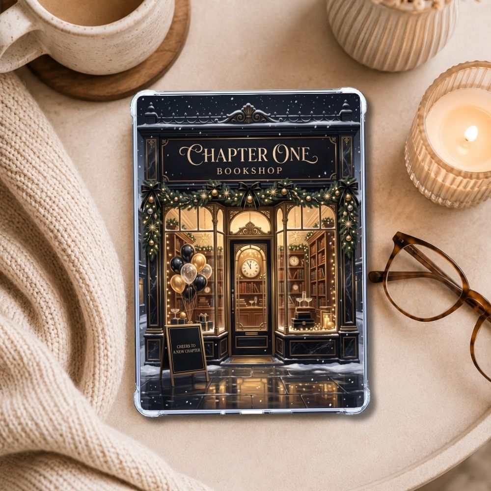 Chapter One Kindle insert styled in a clear eReader case