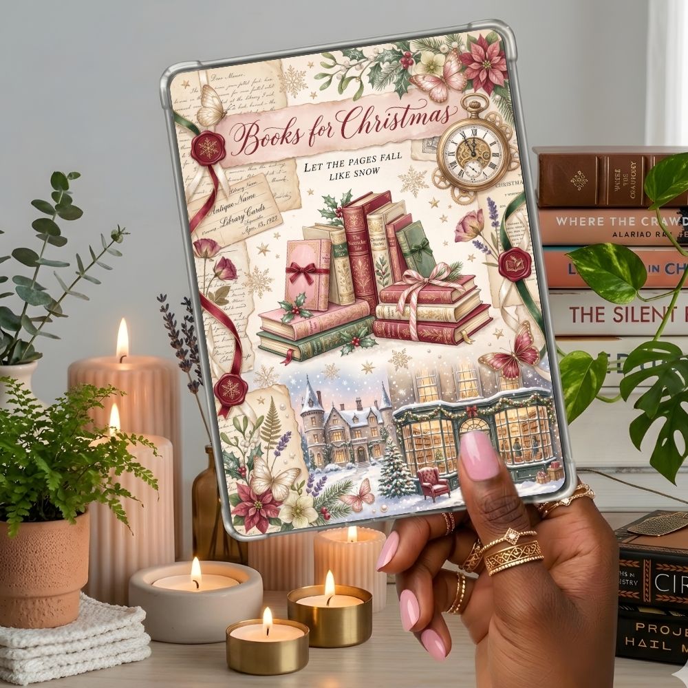 Christmas Scrapbook Kindle insert second lifestyle view in a clear eReader case
