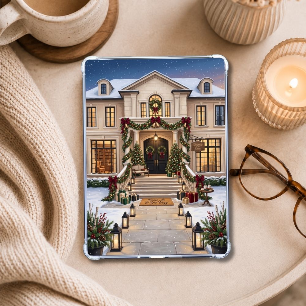 Come in Get Cozy Kindle insert styled in a clear eReader case