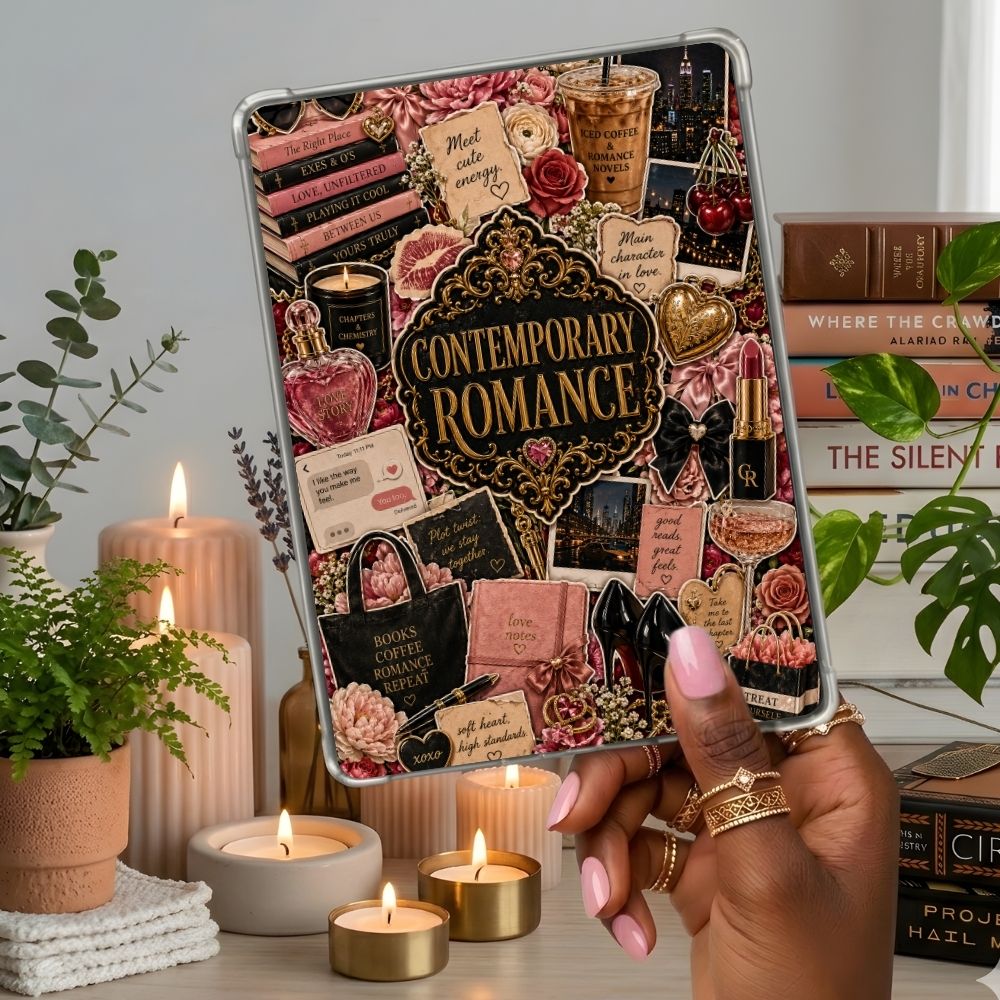 Contemporary Romance Collage Kindle insert second lifestyle view in a clear eReader case