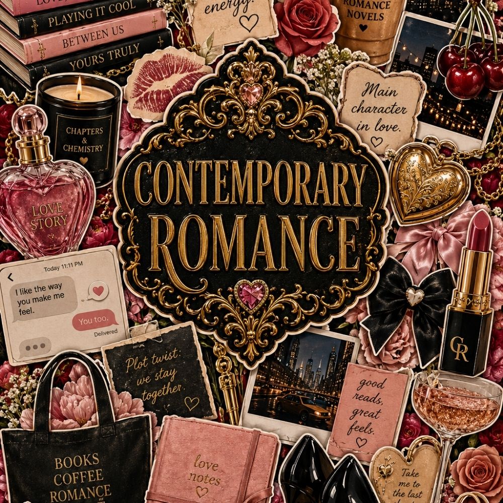 Close-up detail of Contemporary Romance Collage Kindle insert artwork