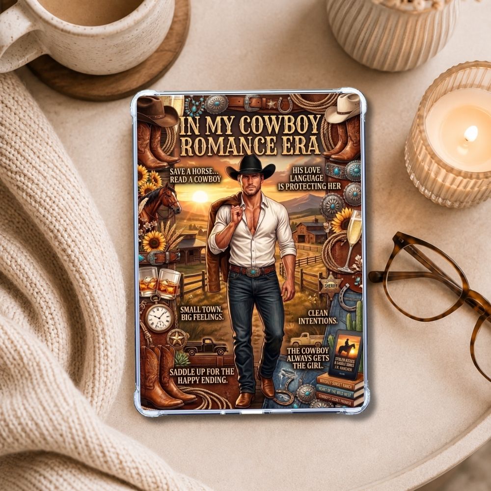 Cowboy Era Kindle insert styled in a clear eReader case