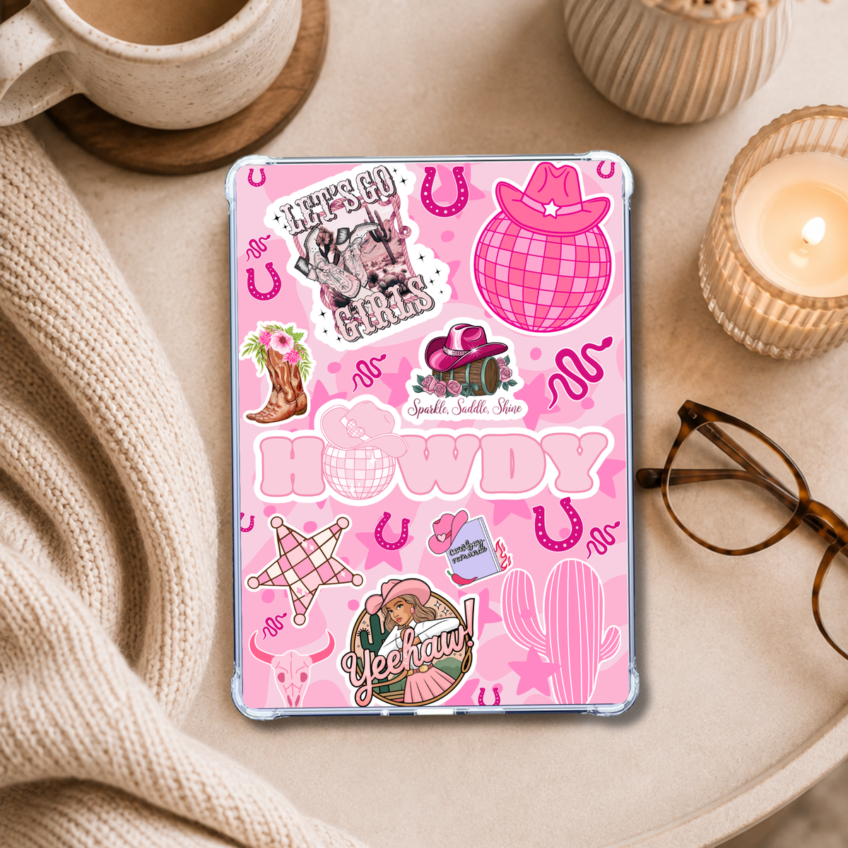 Cowboy Romance Howdy Sticker Look shown on an eReader in a styled setting