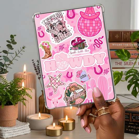 Cowboy Romance Howdy Sticker Look shown on a handheld eReader
