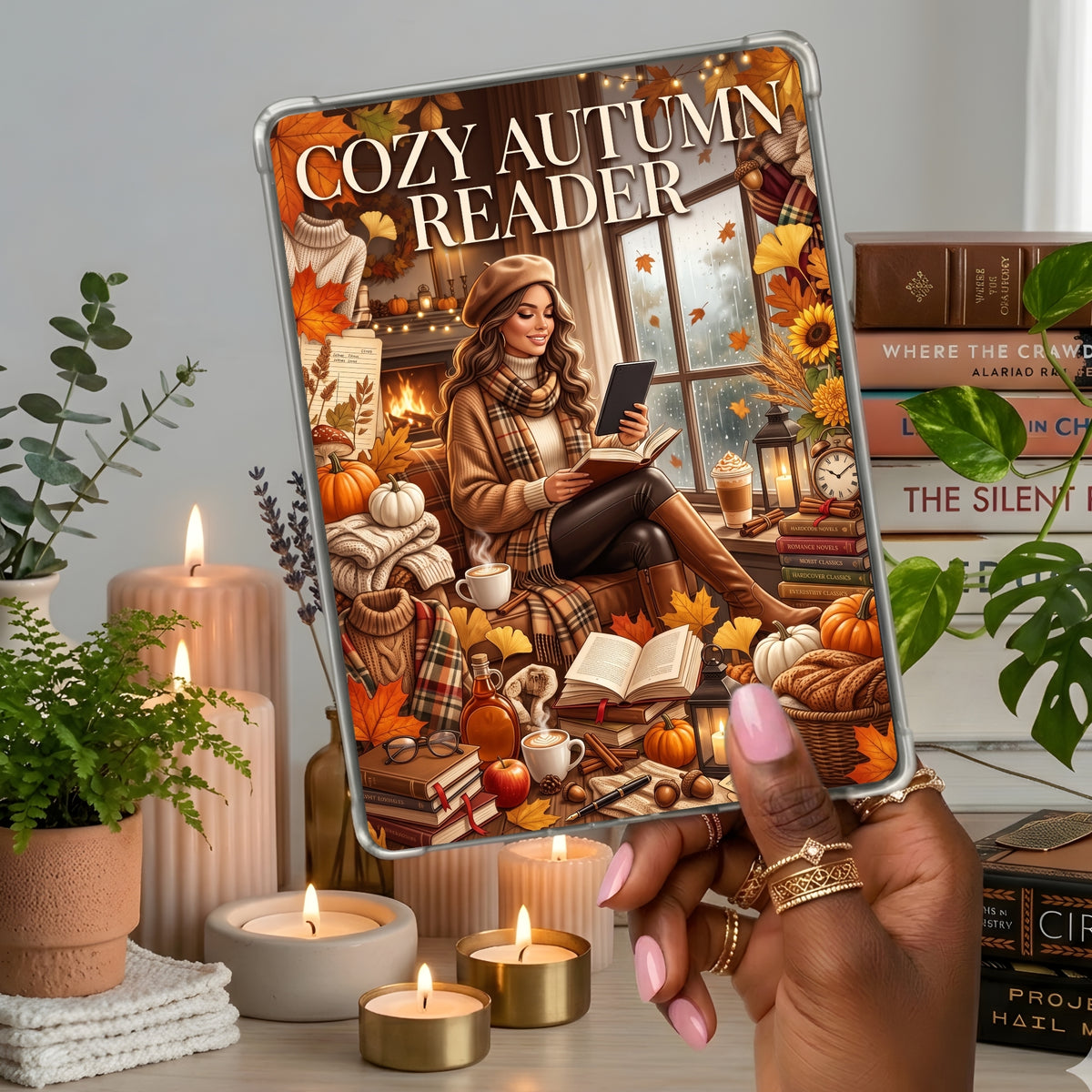 Cozy Autumn Reader shown on a handheld eReader