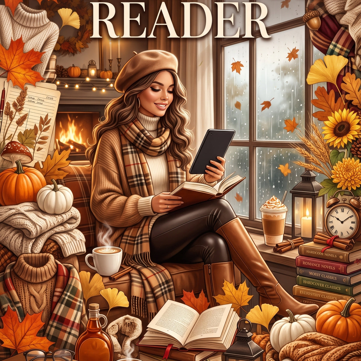 Cozy Autumn Reader artwork close-up