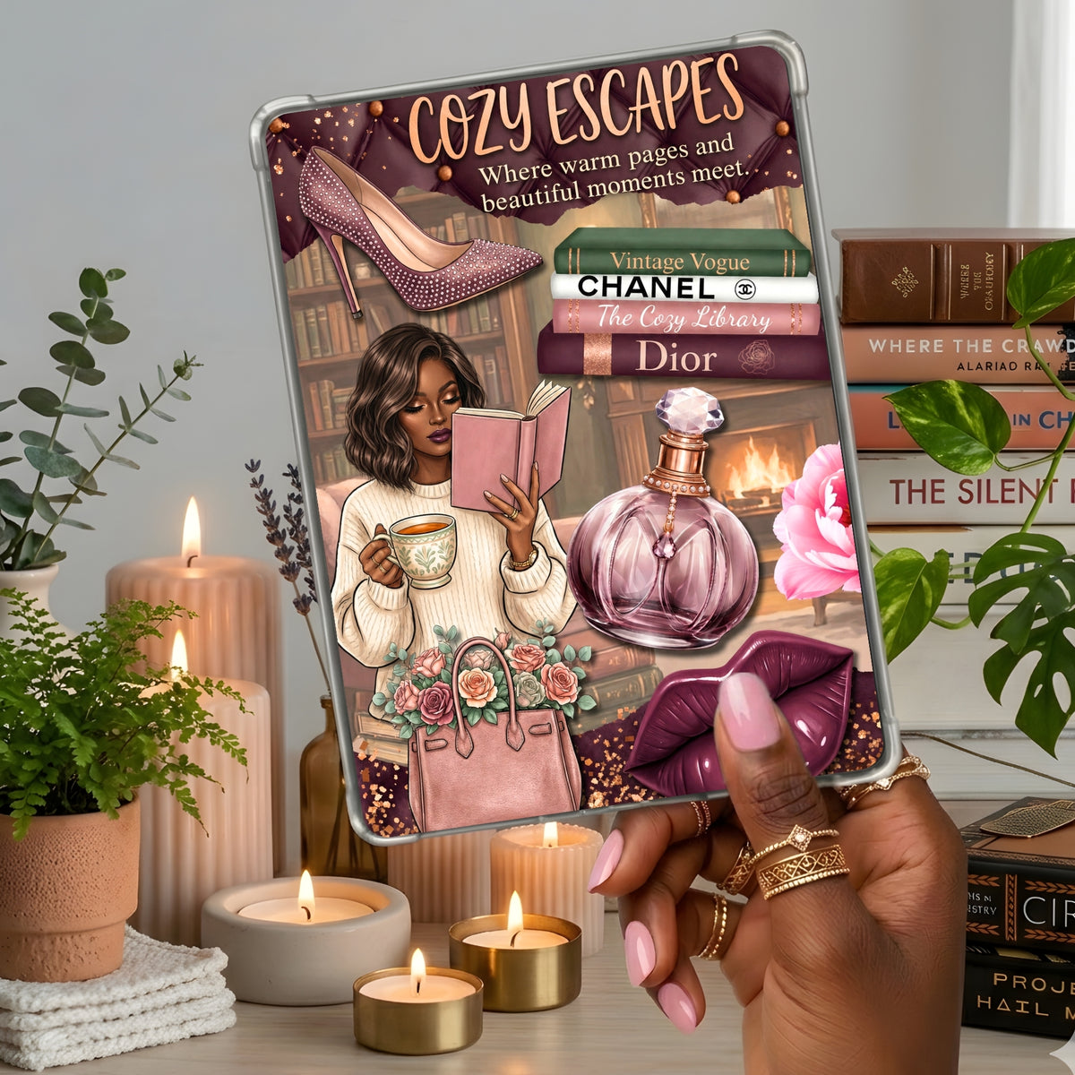 Cozy Escapes Black Girl shown on a handheld eReader