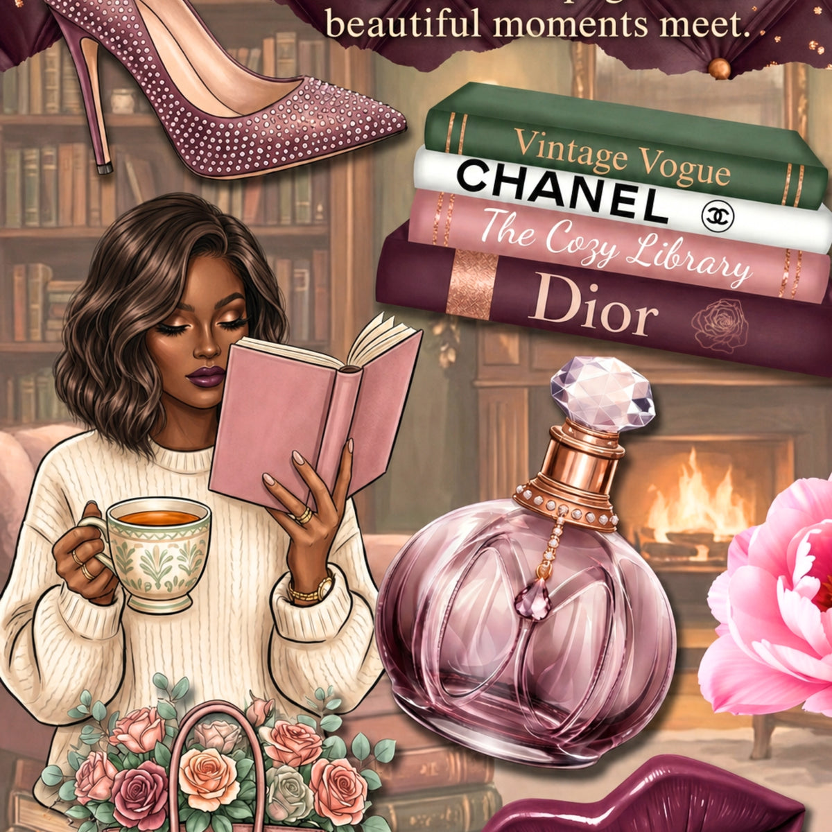 Cozy Escapes Black Girl artwork close-up
